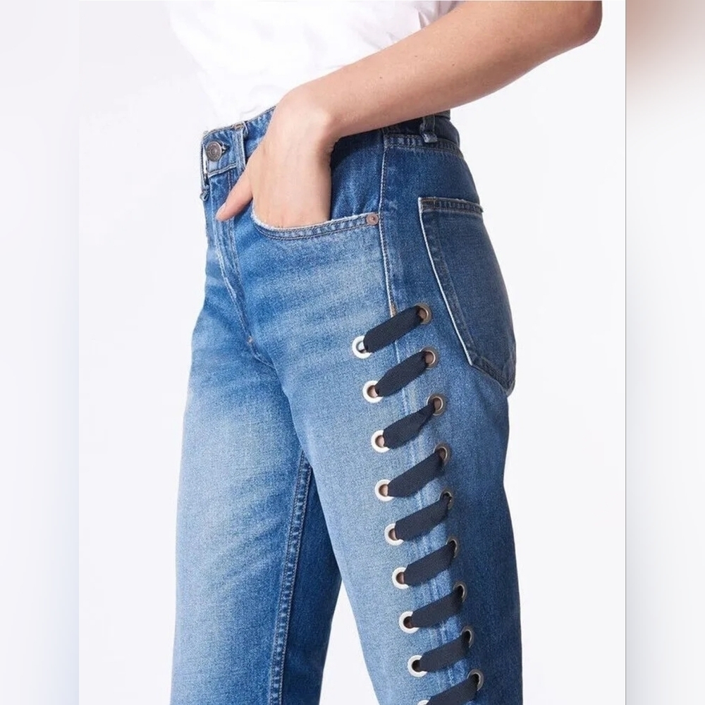 veronica Beard High Rise Ines Girlfriend Lace Up Jeans Size 25 NWT - Picture 5 of 15